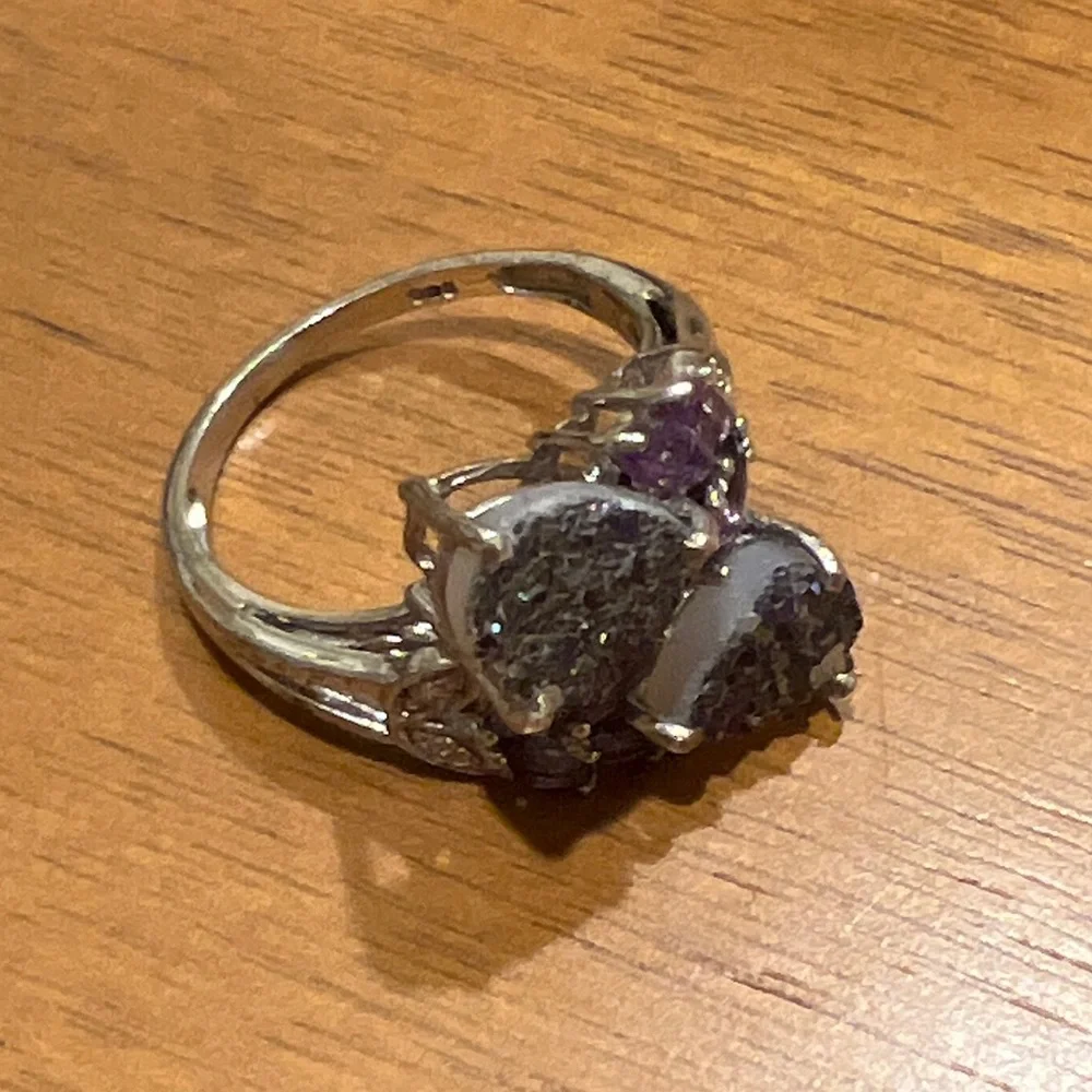 Sterling Silver Purple Cluster Ring - Picture 2 of 7